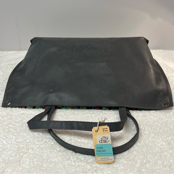 Iota Chic "Mosaic" 3-piece Tote Travel Bag Set Black Exterior - Picture 8 of 12